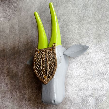 Grey Cow Head Handcrafted Wooden Wall Art